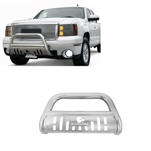 Image of Black Horse Bull Bar Skid Plate Stainless Steel Compatible with 07-14 Escalade ESV /EXT|07-18 Silverado /Sierra 1500|19-21 Silverado 1500 LD|07-14 Suburban 1500|07-20 Tahoe|15-20 Yukon-XL-BB037411-SP