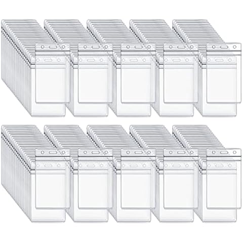 Name Badges Holders 100PCS Plastic Card Holder Transparent Vertical Waterproof Name Tag Badge ID Card Holders ID Badge Card Plastic Wallets Pocket Holder Double Sided Badge Holders Lanyard Card Holder Cover