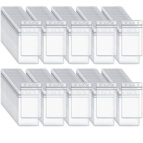 OTYMIOW Porte Badge Plastique Vertical 100PCS Porte Badge Verticaux Transparent Plastique, Pochette Badge, Porte-Carte d'Identité Vertical, PorteBadge Souple,...