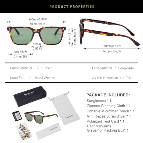 Image of Gleyemor Polarized Mens Square Sunglasses UV400 Protection Sun Glasses