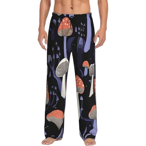 Black Cats Mushroom Pajama Pants Mens Lounge Sleep Pant Long Pajama Bottoms Drawstring Elastic with Pockets