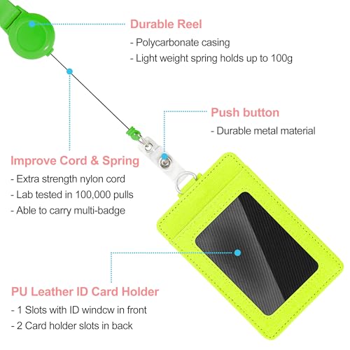 Image of Conisy ID Badge Holder with Retractable Lanyard, Vertical PU Leather ID Badge Card Holder with 2 Card Slots for Women Men (ID Badge Holder Mintgreen)
