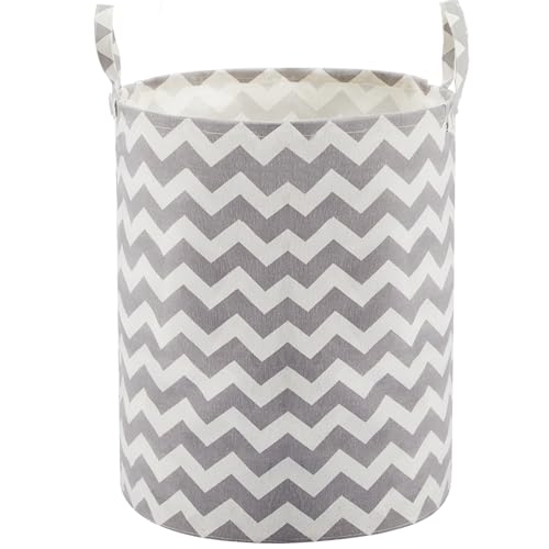 Image of Baby Laundry Basket Nursery Hamper with Long Handles, Grey Chevron | Large Storage Basket, baby hamper, pink laundry basket, kids hamper, Toy Bins for Nursery, Girls, Boys, Kids Room Decor