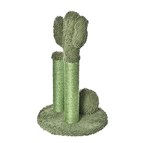 Image of Amazon Basics Cat Scratching Post, Indoor Cactus Triple Posts for Cats & Kittens with Dangling Ball, Large, 27 inchH, Green