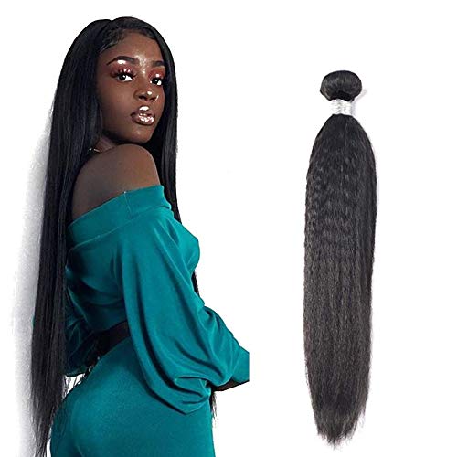 30 Inch Kinky Straight Hair Single Bundle Brazilian Hair Bundles Yaki Straight Hair Bundles Yaki Hair One Bundles Virgin Remy Human Hair Bundles Natural Black 100g±5g/Pc 30'' for Women