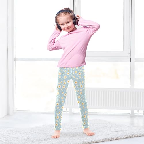 KLL Polka Dots and Tender Chamomile Flowers Girls Active Leggings Comfortable Full Length Workout Pants Exercise4