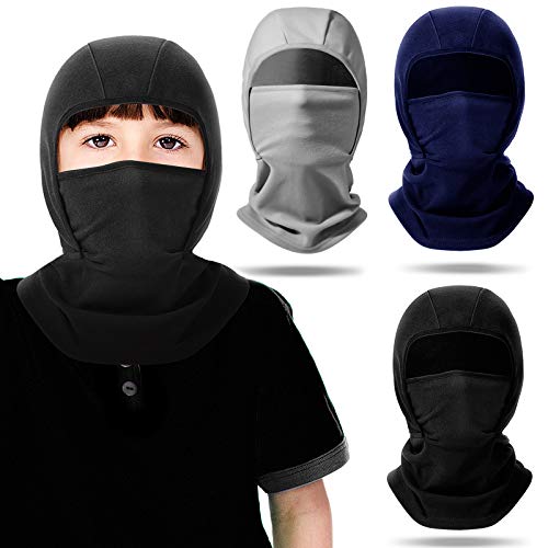 3 Pieces Kids Balaclava Hat Winter Ski Face Covering Windproof Thermal Neck Warmer Gaiter For Cold Weather Outdoor Sports (Black, Gray, Navy Blue) #TOP7