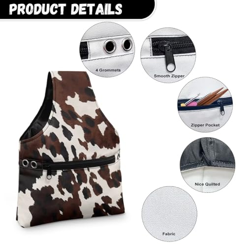 Image of KUIFORTI Cow Print Yarn Bag Kniting Wrist Bag Small Yarn Bags for Crocheting on The Go, Crochet Accessories Knitting Needles Holder Bag