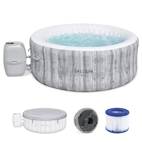 Bestway 2-4 Person SaluSpa Fiji Signature AirJet Inflatable Hot Tub Spa, 71' x 26' Round Portable Spa with 120 Soothing Jets and Insulated Cover