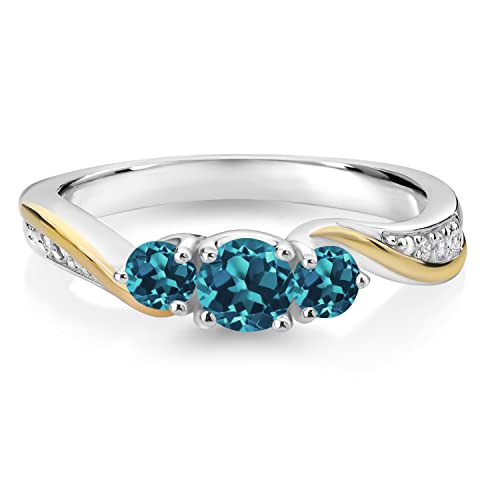925 Sterling Silver and 10K Yellow Gold London Blue Topaz and White Lab Grown Diamond 3 Stone Engagement Ring For Women (0.62 Cttw, Gemstone November Birthstone, Available In Size 5, 6, 7, 8, 9)2