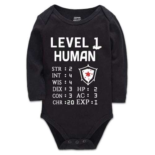 tiansiaben Tutina da bambino Gaming Livello uno umano Bambino Ragazza Vestiti Cotone Neonato Pagliaccetto Biologico Bianco 0-24 Mesi, Nero-1, 6 mesi