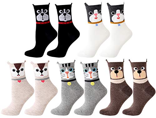 Ayliss Women Warm Cat Socks Winter Crew Super Soft Socks Cute Animal Face Cartoon Funny Casual Holiday Slipper Socks (One Size Fits All, 5 Pairs(animals))