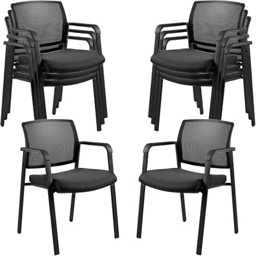 Image of CLATINA No Wheels Conference Room Chairs Set of 8, Stackable Office Guest Reception Chair with Armrests, Mesh Back Waiting Room Chairs for Office, School, Lobby, Church, Black