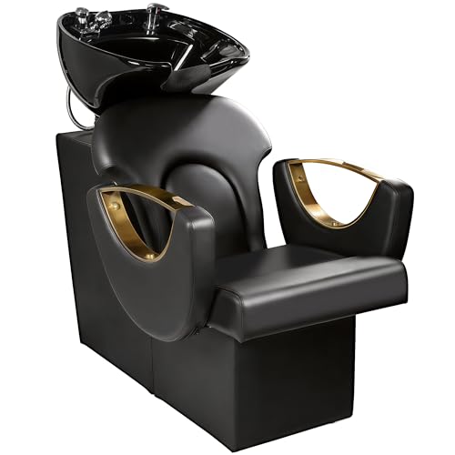 Image of Backwash Shampoo Station Chair for Salon, Adjustable Porcelain Ceramic Hair Wash Bowl, Shampoo Bowl for Spa Beauty Hair Salon Home Equipment