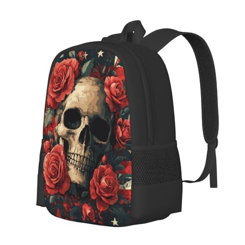 Image of Floral Skull Print Backpack For Men Women Lightweight Daypack For Daily Commutes Business Travel Hiking