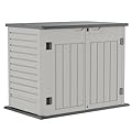 Amopatio Horizontal Outdoor Storage Shed, 34.5 Cu Resin Outside Storage Box Waterproof, Outdoor Storage Cabinet Weather Resistant for Trash Cans, Lawn Mower, Garden Tools, Patio Furniture, Light Grey