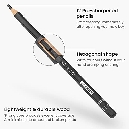 ARTEZA Drawing Sketch Pencils Set of 12, Graphite Pencils 6B to 4H, Pre-Sharpened Art Pencils in Metal Tin for Sketching, Shading, Drawing, Blending, and Detail Work by ARTEZA - Image 3