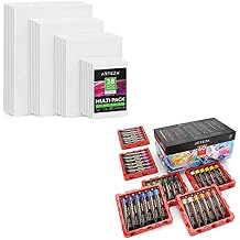 Arteza Acrylic Painter Starter Bundle Acrylic Paint Set of 60 Colors and Canvas Panels Multi Pack, Pack of 28, Painting Art Supplies for Artist, Hobby Painters & Beginners