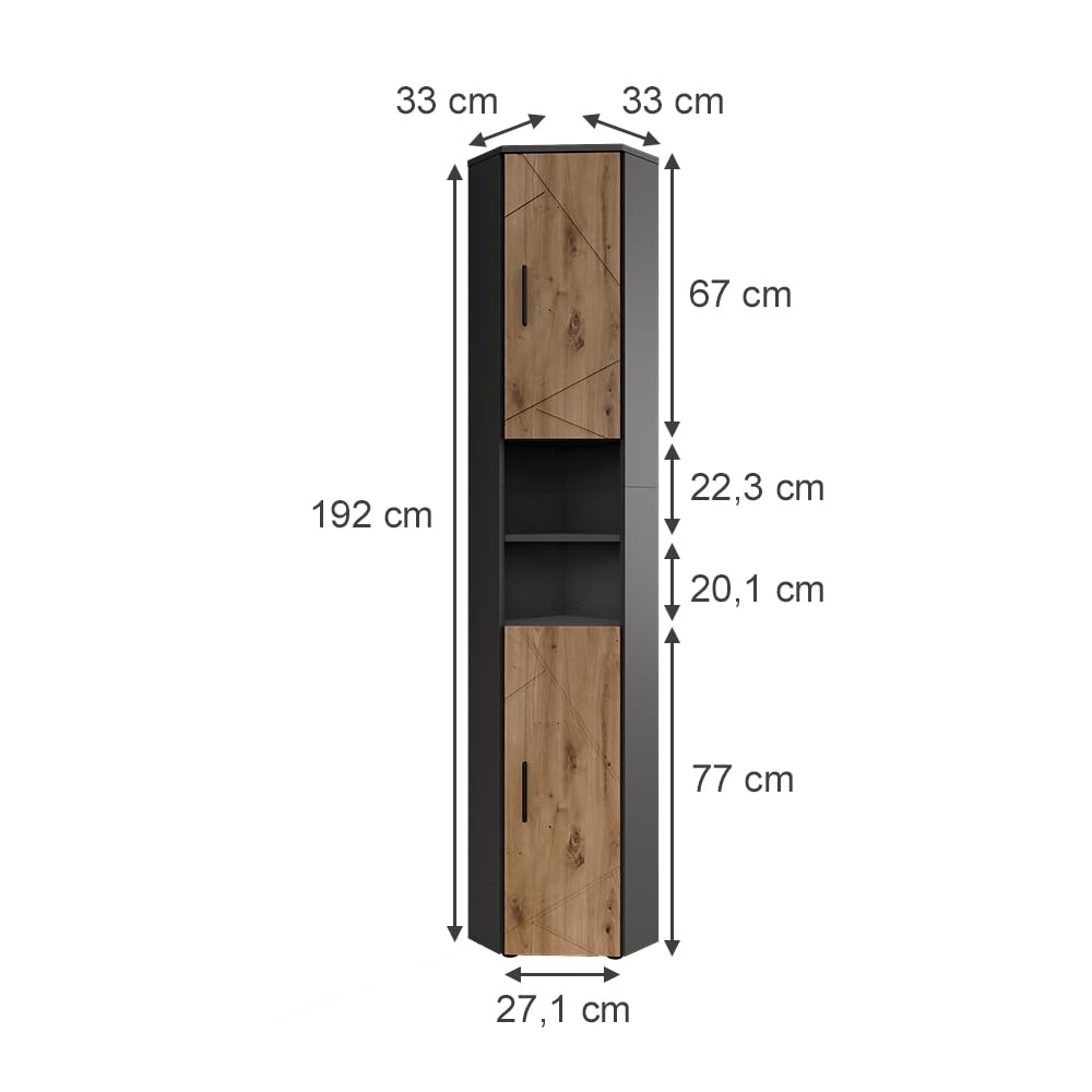 Vicco Hochschrank Irma, Anthrazit/Goldkraft Eiche, 33 x 192 cm
