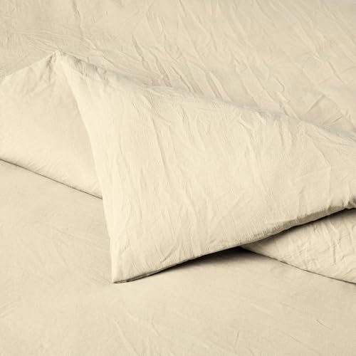 Image of Amazon Basics Brushed Microfiber Comforter Set, Extra Soft with Natural Texture, 3-Piece, Queen /Full, Beige, Oeko-TEX Certified, Machine Washable