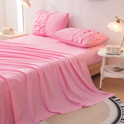 Yadangxiawa Teen Girls Pink Princess Dress Comforter Set Queen Size, 5 Pcs Bed In A Bag Girls Queen, Girls Pink Ruffled Bedding Set thumb #4