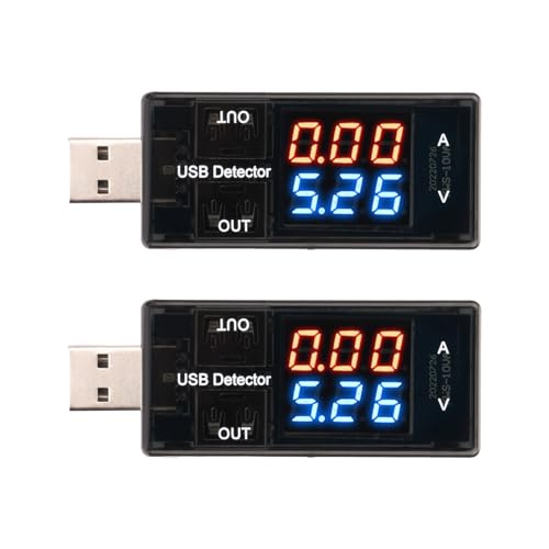 FORIOT 2Pcs USB Meter LCD DC Digital Blue & Red Display Current VoltageMeter - Multi-Function Tester