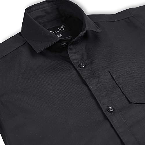 Image of Kids Stylish Solid Cotton Spread Half Sleeves Collar Regular Fit Shirt|| Formal Boys Shirt || Casual Wear Buttoned Shirt for Boys Black
