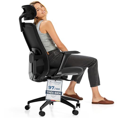 Desktronic Adjustable Ergonomic Office Chair | Desk Chair with headrest, armrests, lumbar support, height adjustments - Designed for European body - Breathable Mesh - Spacious seating (Black) Desktronic Adjustable Ergonomic Office Chair | Desk Chair with headrest, armrests, lumbar support, height adjustments - Designed for European body - Breathable Mesh - Spacious seating (Black)