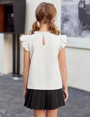 Arshiner Girls Ruffle Short Sleeve Shirts Cute Summer Frill Neck Pleated Textured Blouse Tops3