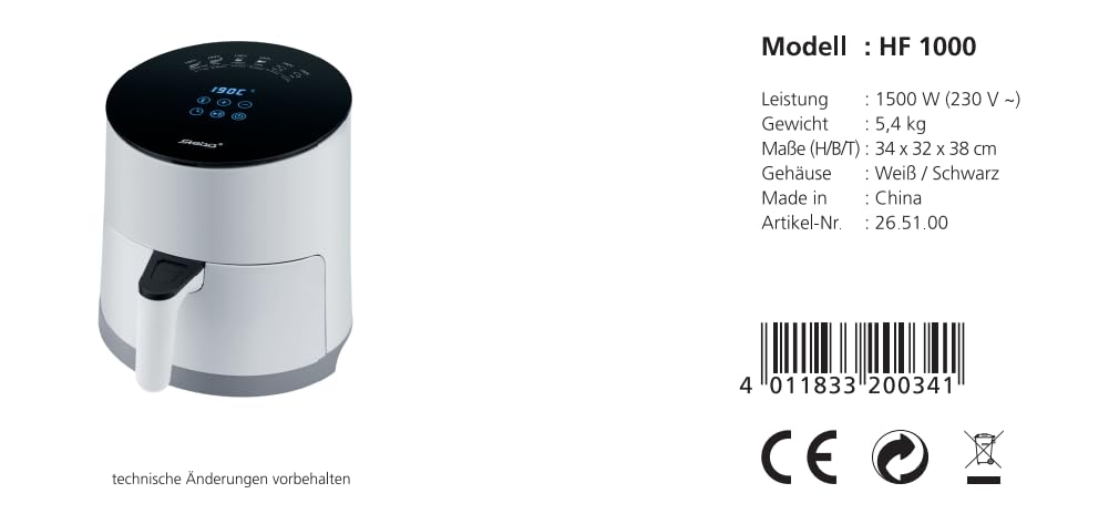 STEBA HF 1000 FREIDORA DE AIRE CALIENTE 3,5 L SENCILLO NEGRO, BLANCO INDEPENDIENTE 1500 W