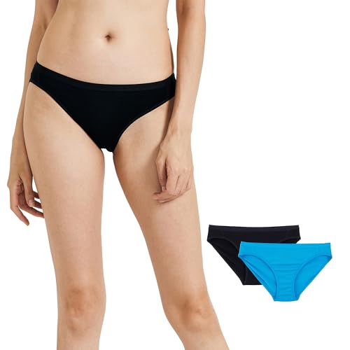 ZSOSBA METARINO 2 Pack Women's Athletic Underwear Panties Soft Wool Sports Active Briefs,Large Black Blue