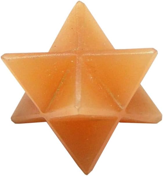Natural Stone Orange Aventurine Merkaba and Rose Desert Selenite with Velvet Pouch (1 Pcs)