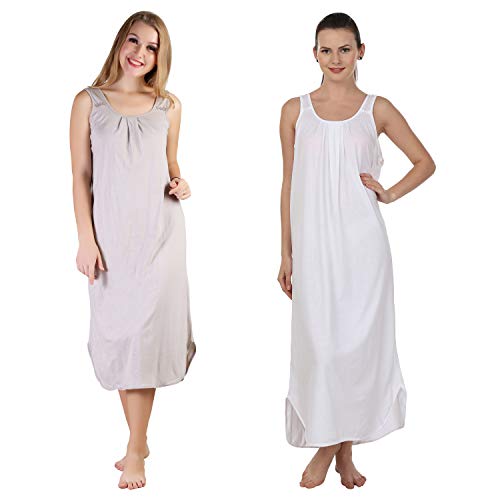 Image of BLAZON Women's Cotton Hosiery Solid Maxi Nighty Slip (Pack of 2) Available Sizes: S, M, L, XL, 2XL, 3XL, 4XL, 5XL