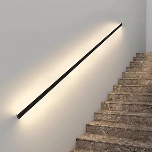 Barandilla de escalera iluminada led (detección de cuerpo humano), Barandillas de escalera interior de pared, barandillas de pasamanos + luz led 4000K, para entrada de porche de escaleras al aire libr