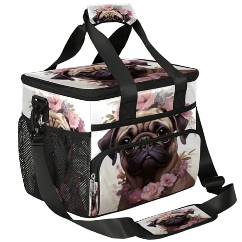 Bulldog Insulated Picnic Backpack Lunch Box for Women Men Picnic Basket Tote Lunch Bag Picnic Bag Portable Lunch Bags for Picnic, Beach, Work, Trip,Office, Camp Funny Floral Bulldog