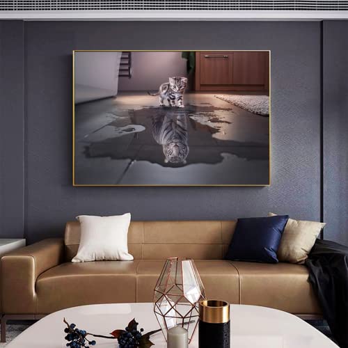 Tableau mural chat réflexion tigre JNAOZI 45x60cm pour salon