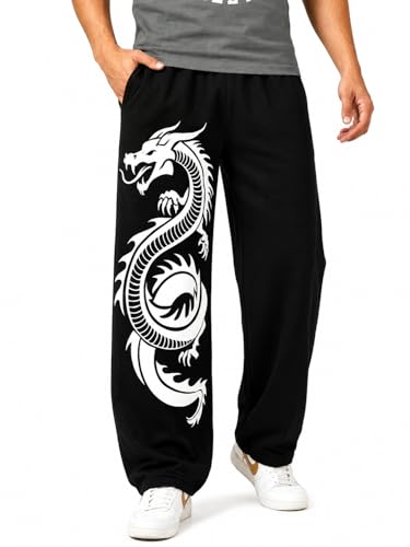 Tedwoods Men’s Dragon Print Baggy Pants Black - Image 2