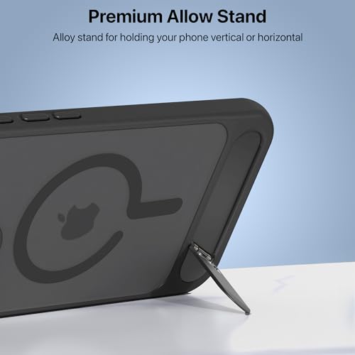 Image of Vaku Luxos Zennix Magpro Back Cover Case for iPhone 16 Pro Max Scratch Resistant Camera Screen Protector TPU Shockproof with Stand Holder Mag-Safe Wireless Charging- Black