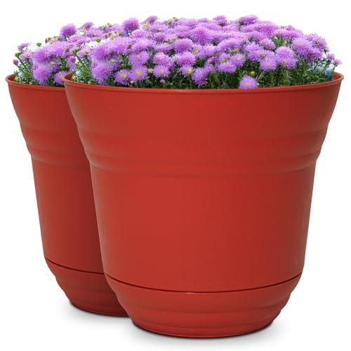 Headwind Traverse Planters 10 2 Pack Plastic Plant Pot in Brick Red - Indoor & Outdoor Pots for Plants with Drainage - Decorative Plant Pot Flower Pots Outdoor for Garden by Robert Allen