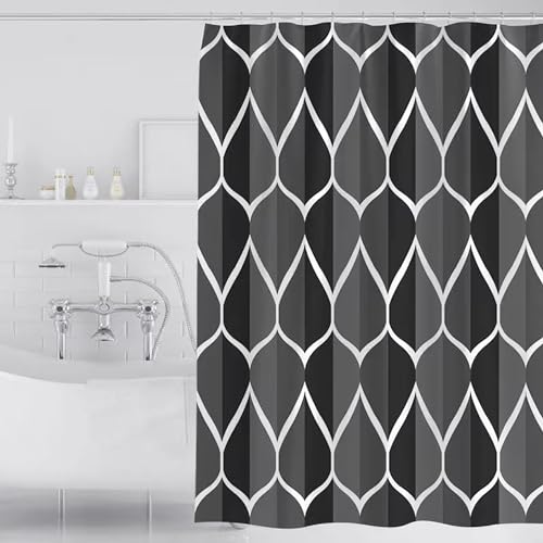 Image of LLSCL Fabric Shower Curtain Liner with Magnets, Black Grid Waterproof Hotel Quality, 72 x 72 Machine Washable