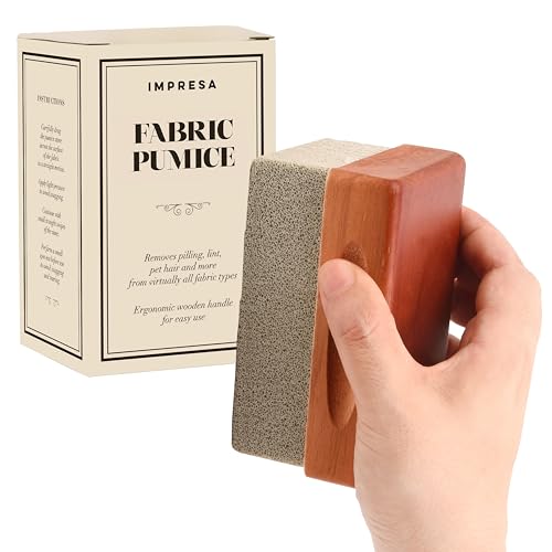 Impresa Extra Large Fabric Pumice Stone - Brown, Manual Efficient Pilling Removal & Lint Remover - Ergonomic Wooden Handle - Reusable & Pumice Stone for Laundry