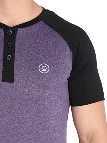 Image of CHKOKKO Men's Round Neck Gym T-Shirt Purple Black 3XL