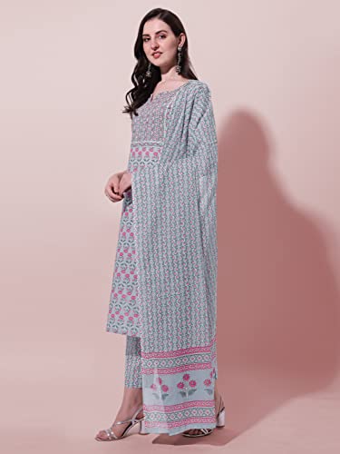 Image of MIRCHI FASHION Women's Straight Fit Pure Cotton Printed Kurta Set with Dupatta and Trouser