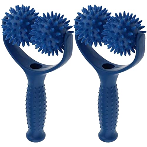 Yeesabella 2Pcs Hand Held Massager Hand Held Back Massager Roller Manual Neck Massager Roller Neck And Shoulder Handheld Massager Neck Pain Relief Massager Massage Tool Blue #TOP24