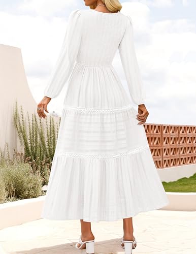 ZESICA Women's Fall Long Sleeve Maxi Dresses 2025 Casual Crewneck Smocked A Line Tiered Flowy Wedding Guest Long Dress3