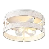 Modern Farmhouse ?Antique White Distressed Flush Mount Light Fixture 2-Light Wood Drum Semi Flush Mount Ceiling Light for Hallway Bedroom Kitchen Entryway Farmhouse