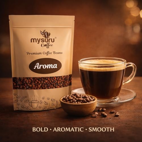 Image of Mysuru Coffee Premium Whole Roasted Beans [750g - AROMA] Pure Arabica - 70% | Robusta - 30% Cafe Blend Medium Roast Fresh Single Origin Coffee