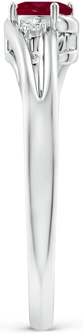 July Birthstone - Split Shank Solitaire Oval Natural Ruby and Diamond Ring for Women in 14K White Gold (5x3mm Ruby) - Image 5