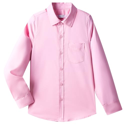 Chemise d'école tissée à manches longues pour garçon, rose, 3 ans