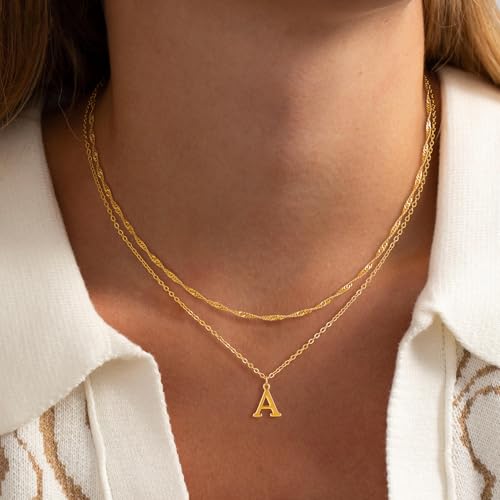Gold Silver Initial Necklaces for Women Dainty Layered Letter Pendant Necklace Cute Choker Necklace Teen Gift Trendy Stuff Personalized Jewelry Stack for Women Her4